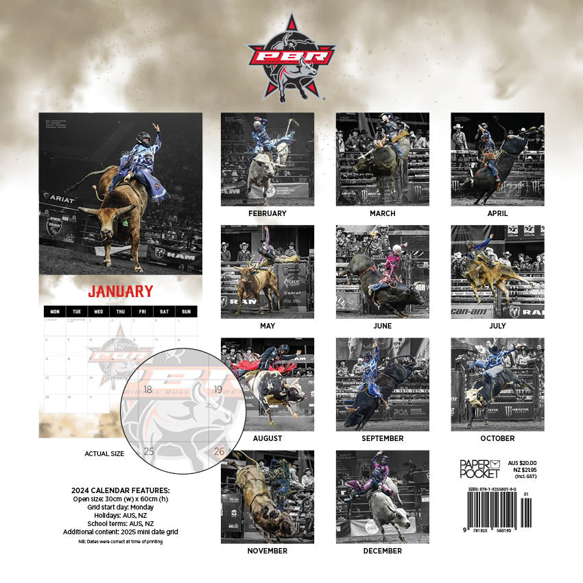 2024 PBR ( Professional Bull Riding) Calendar Paper Pocket