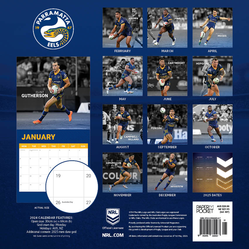 2024 NRL Parramatta Eels Calendar Paper Pocket