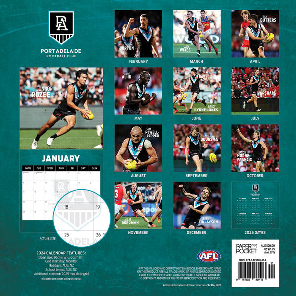 2024 Afl Port Adelaide Power Calendar – Back Cover