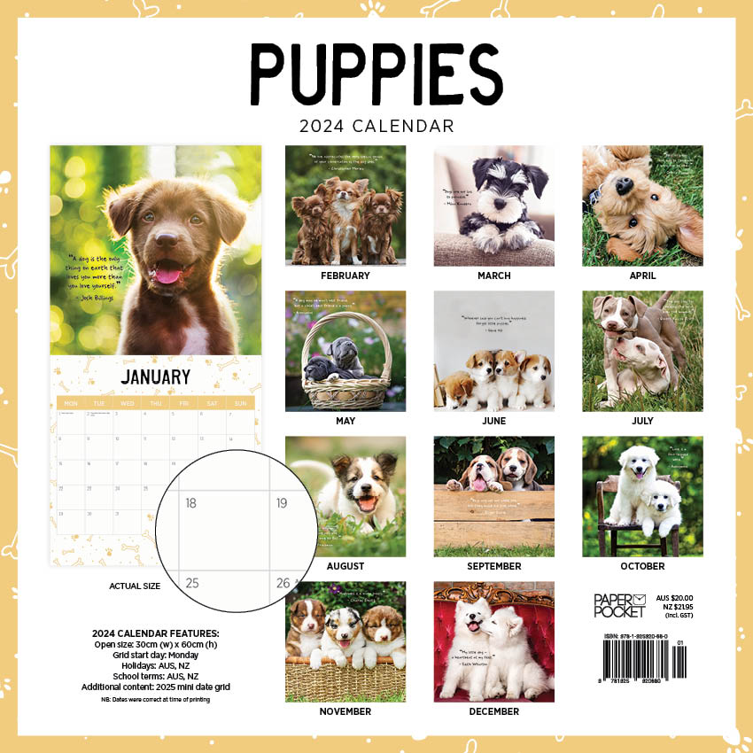 2024 Puppies Calendar Paper Pocket