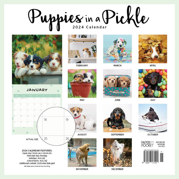 2024 Puppies In A Pickle Calendar – Back Cover