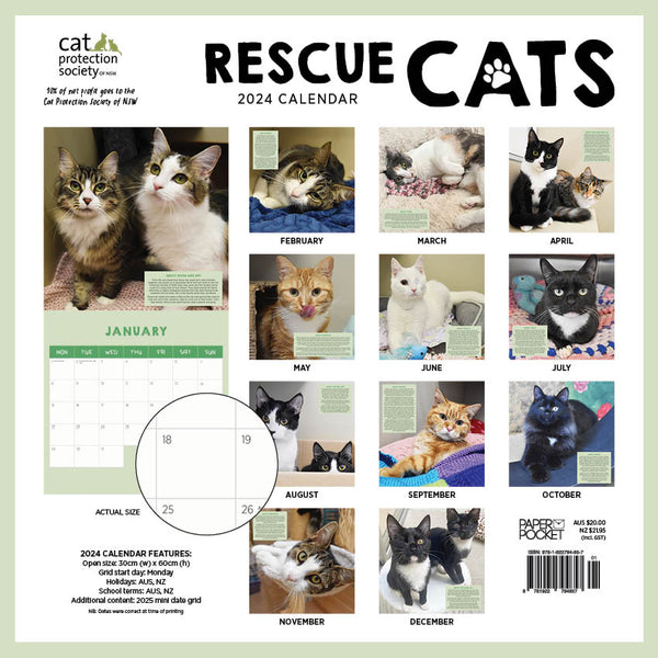 2024 Rescue Cats Calendar Paper Pocket