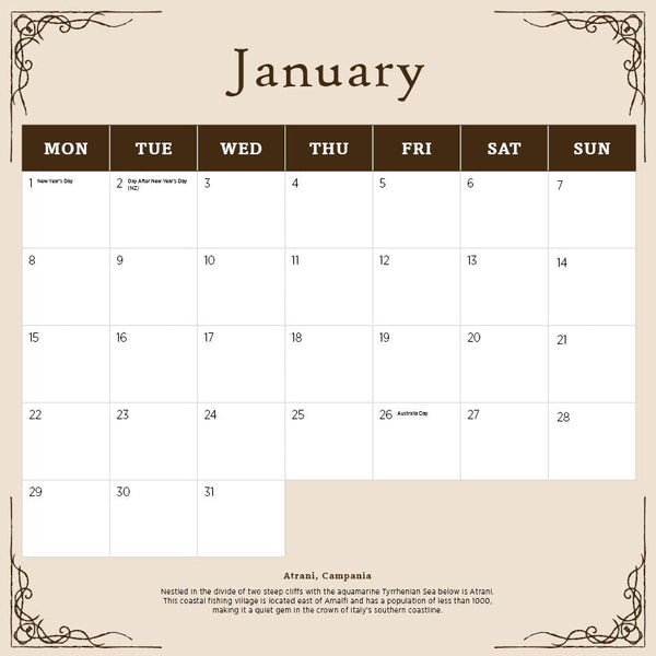 2024 Romantic Italy Calendar – Month Overview