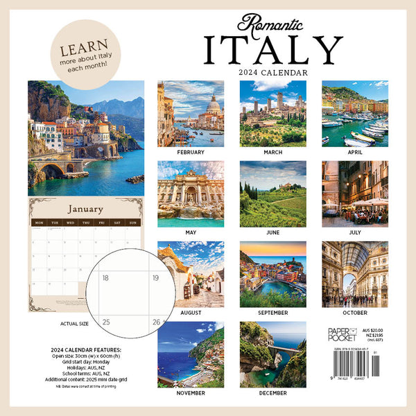 2024 Romantic Italy Calendar – Back Cover