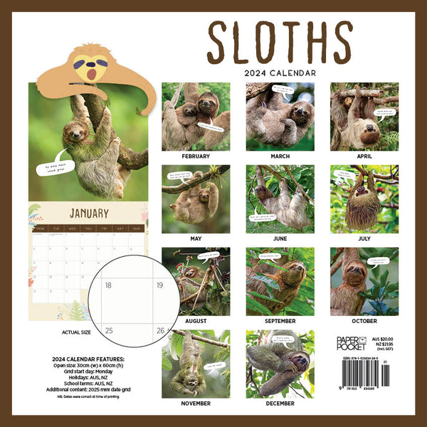 2024 Sloths Calendar – Back Cover