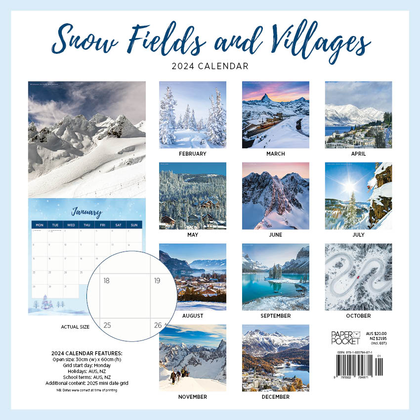 2024 Snow Fields and Villages Calendar Paper Pocket