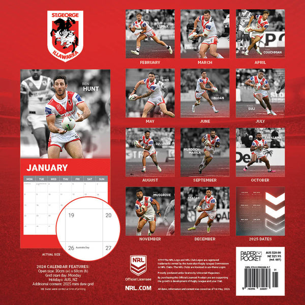 2024 Nrl St George Illawarra Dragons Calendar – Back Cover