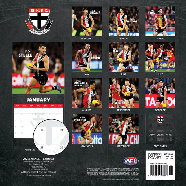 2024 Afl St Kilda Saints Calendar – Back Cover