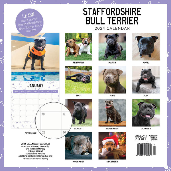 2024 Staffordshire Bull Terriers Calendar – Back Cover