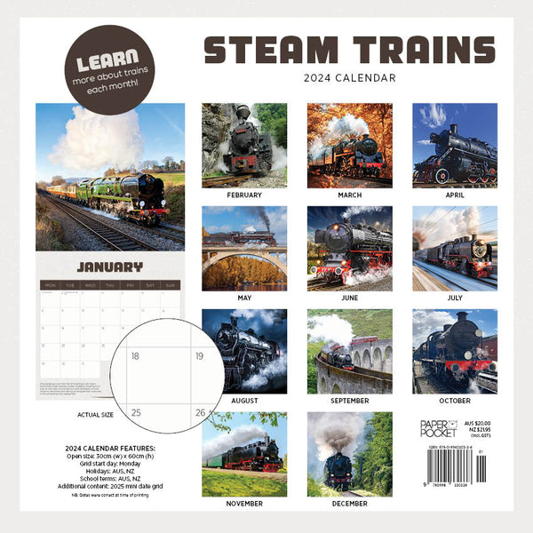 2024 Steam Trains Calendar Paper Pocket