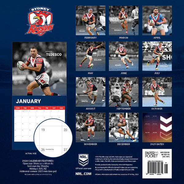 2024 Nrl Sydney Roosters Calendar – Back Cover