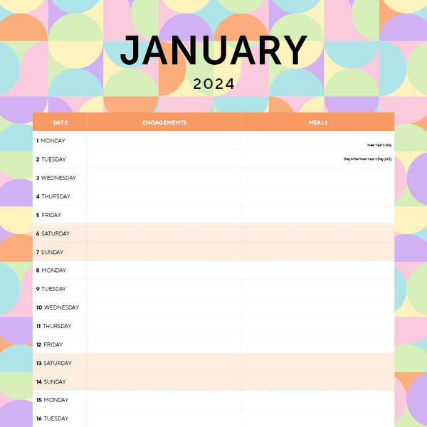 2024 The Organised Home Calendar – Internal Image