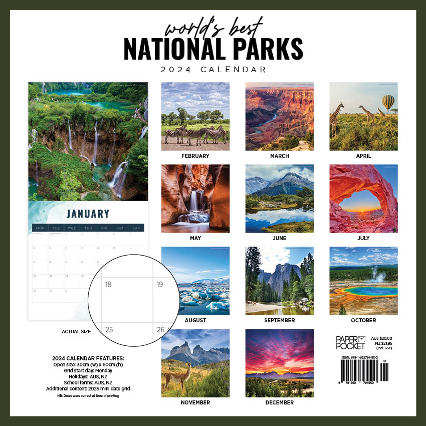 2024 Worlds Best National Parks Calendar Paper Pocket