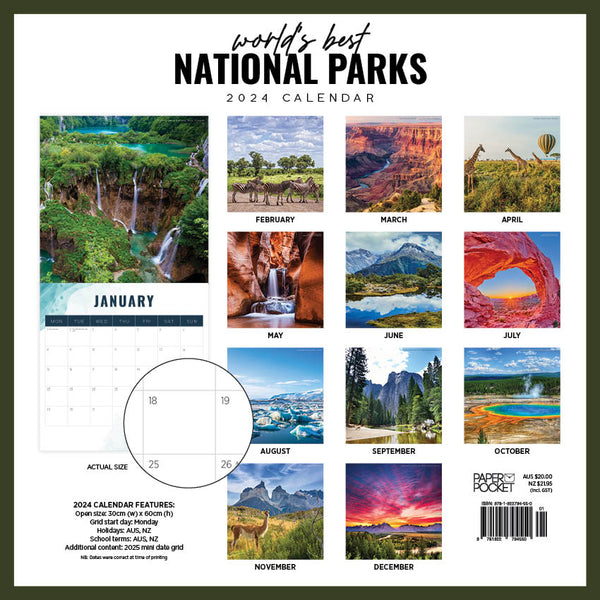 2024 Worlds Best National Parks Calendar – Back Cover